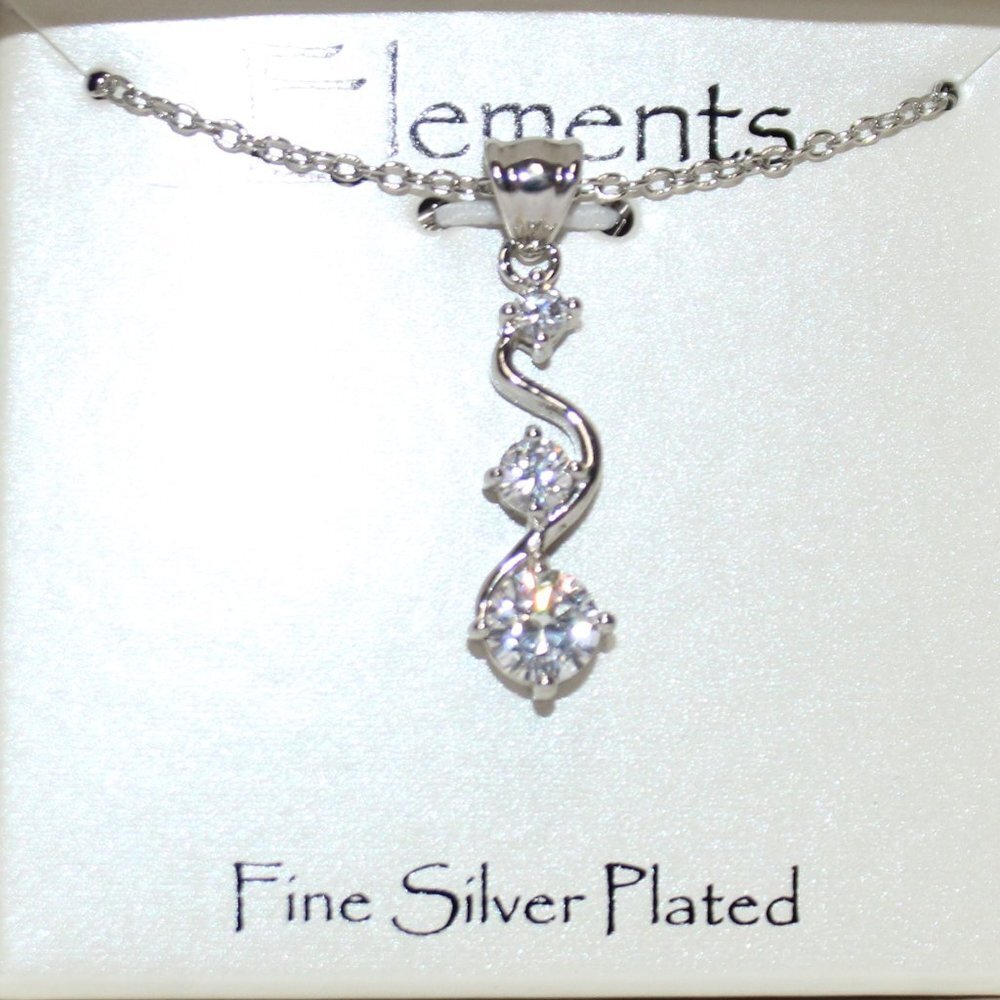 Elements Tri-CZ Fine Silver Plated Necklace